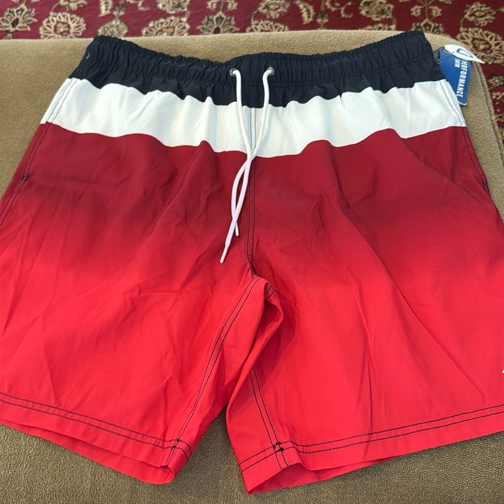 NAUTICA red white blue performance drawstring swim trunks XL (NH)
